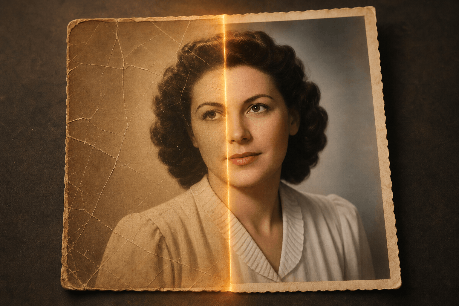 A damaged vintage portrait becoming clean and naturally restored